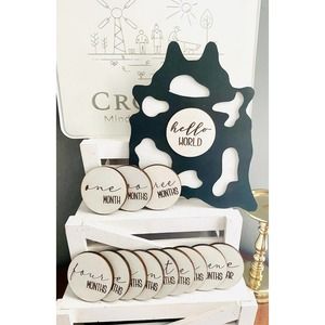 14 Piece Handmade Cowhide Themed Wood Baby Milestone Set